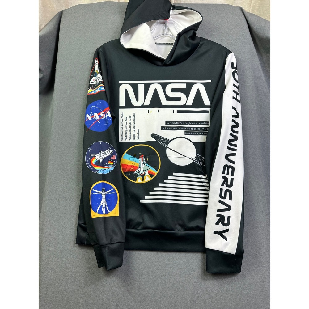 NASA 60th Anniversary Graphic Hoodie‎ Kids XL Black White Space Shuttle Pullover